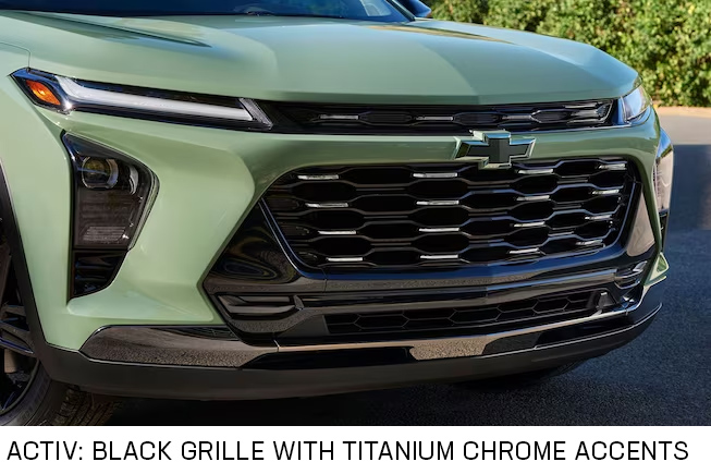 Bumper and Unique Grille of the 2024 Chevrolet Trax Activ with Text - Barnes Wheaton GM South Surrey