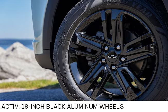 Close-Up of the Wheels of the 2024 Chevrolet Trax Activ with Text - Barnes Wheaton GM South Surrey