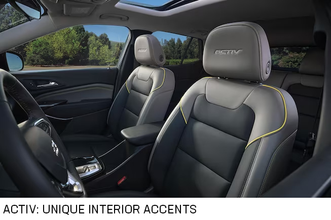 Front Seating Overview of 2024 Chevrolet Trax Activ with Text - Barnes Wheaton GM South Surrey